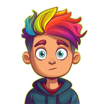 recommend clip art: young man with rainbow hair . png . clip art . vector cartoon art style . remove background 