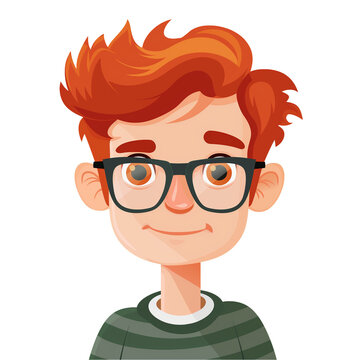 recommend clip art: young man with red hair wearing glasses . png . clip art . vector cartoon art style . remove background 