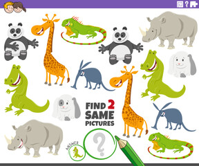 find two same cartoon animal characters activity game