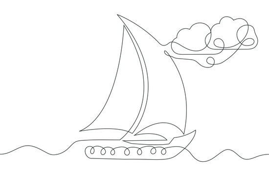 recommend clip art: Sailing boat in continuous line drawing style. Black outline of a yacht