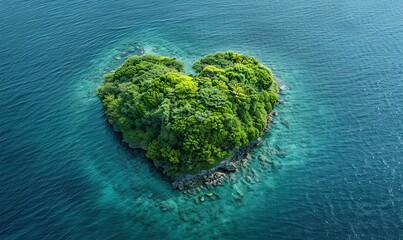 Aerial view of heart shaped island in ocean