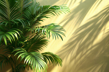 Palm Leaves and Shadow on Beige Background