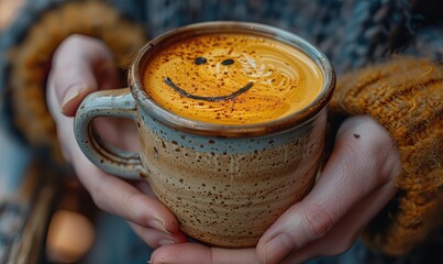 cup of coffee with a smiley face drawn on it