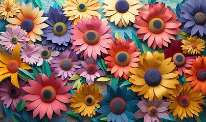 Colorful array of gerbera daisies, cut out, Floral background