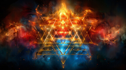 Vibrant Sri Yantra on Dark Background