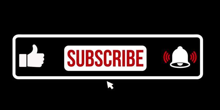 Subscribe Button Like Notification and Bell Subscribe, Reminder and Like Button animation with mouse cursor with alpha channel 4K footage QuickTime Alpha Channel Matte