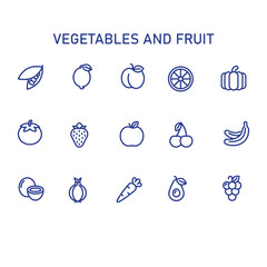 vegetables and fruit vector lined icon set , food icon