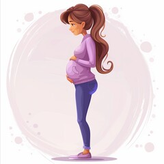 Cartoon pregnant woman. High quality illustration. Generated by AI