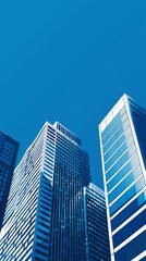 Tall urban houses, view from below, blue sky