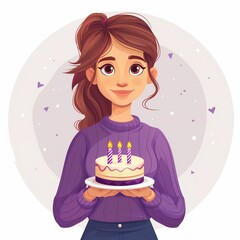 Cartoon. A girl with a cake in her hands. High quality photo. Generated by AI