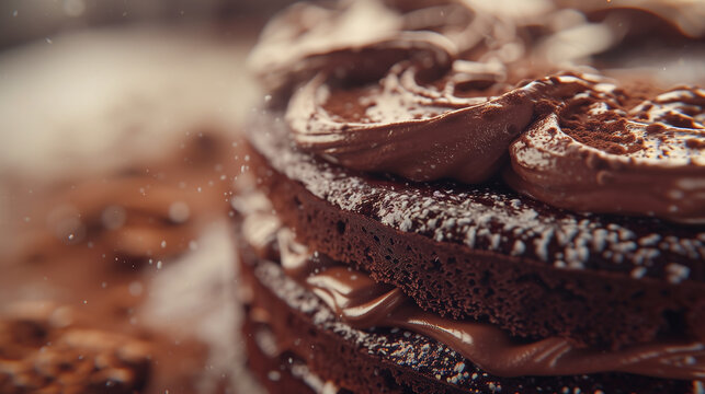 A chocolate cake with chocolate frosting and sprinkles on top