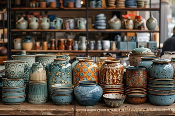 Second hand old household objects for sale at flea market, garage sale, thrift store, charity shop. Zero waste, sustainable lifestyle