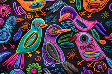 Obraz premium Molas from Panama Kuna Islands Bright Colorful Birds