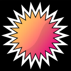 Abstract geometric sticker with white outline and orange-pink  gradient fill. Sticker for social networks, websites, notes in trending style. Isolated on black background. 