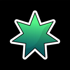Obraz premium Abstract geometric sticker with white outline and green-blue gradient fill. Star sticker for social networks, websites, notes in trending style. Isolated on black background. 
