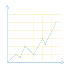 Abstract statistical graph with upward arrows. Positive dynamics and growth infographic. Business and price up. Flat style illustration. Isolated on white background.