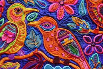 Obraz premium Molas from Panama Kuna Islands Bright Colorful Birds