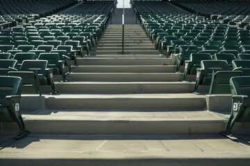 Obraz premium Perspective view of vacant green seats and steps at an outdoor stadium on a sunny day