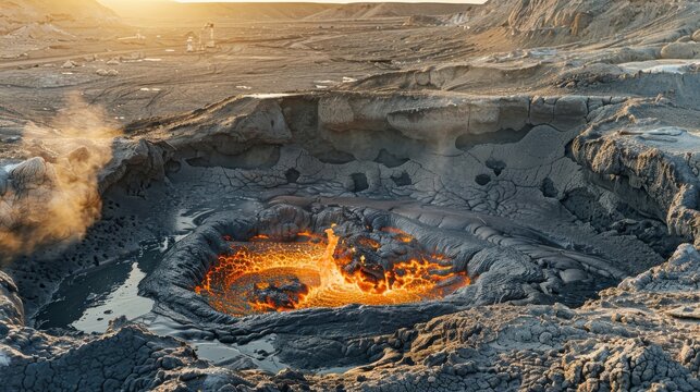 Burning gas in the mud volcanoes of Gobustan, Azerbaijan 