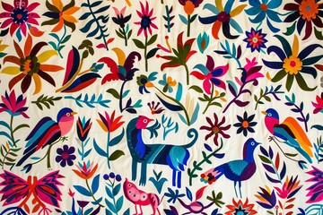 Obraz premium Otomi Embroidery Mexican Textile Pattern