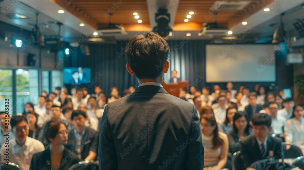 Canvas Prints Businessman addressing an audience from behind in a conference room