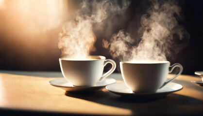 Tea and Coffee in a cup and saucer on an old background