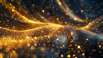 A sea of gold powder, splitting waves, belonging to the vintage style of black and gold low angle