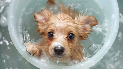 入浴中の濡れた犬