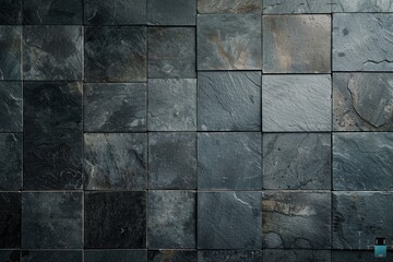 Fototapeta premium Sophisticated Dark Slate Tile Wall: Seamless Textured Surface for Contemporary Architectural Designs