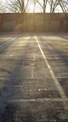 Sunlit Tire Tracks: Tranquility in an Empty Parking Lot