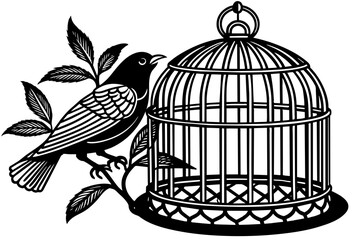 bird cage silhouette vector illustration