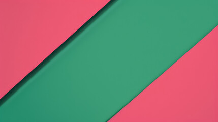 An abstract design featuring pink and green geometric layers with diagonal colourful stripes and a copy space for text. 