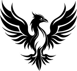 Phoenix bird or fire bird silhouette icon isolated on white background