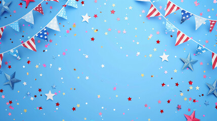 Fototapeta premium A vibrant background with stars and stripes featuring balloons in red, white and blue colors creates an atmosphere of celebration for the USA holiday