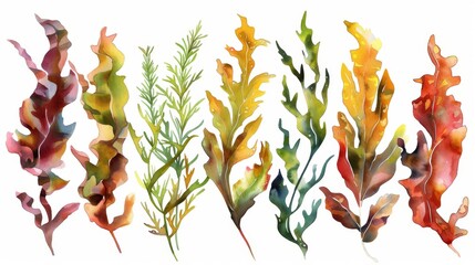 A Vibrant Collection of Seaweed in Watercolor, Generative AI