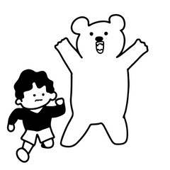 Vector Illustration of a Boy Running and Being Chased by a Bear | Minimalist Style