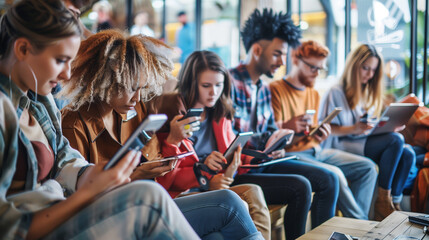 Diverse Group of Youth Using Smartphones - Great for Digital Lifestyle and Social Media Usage