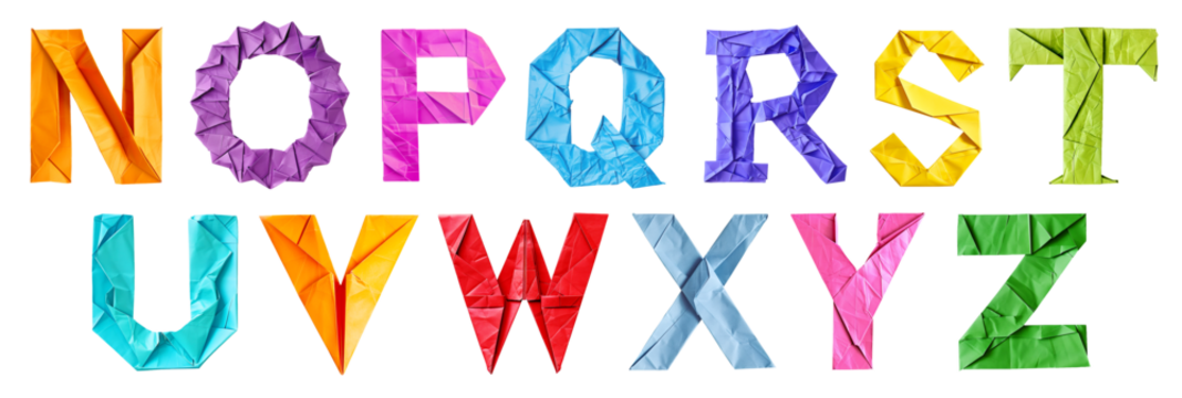 Colorful Paper Alphabet Isolated on White and PNG Transparent Background