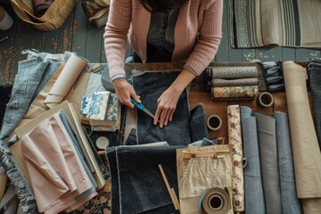 Clothes designer work in workshop, AI generated