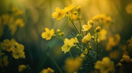 Fototapeta premium Macro view of rapeseed flowers in bloom in a Polish field