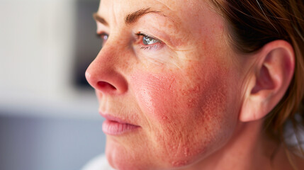 Obraz premium Woman after successful rosacea treatment. Laser treatment of skin problem. Dermatology problem.
