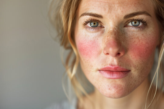 Woman after successful rosacea treatment. Laser treatment of skin problem. Dermatology problem.