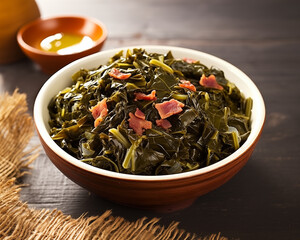 Southern Style Collard Greens with Bacon Bits and a side of Butter