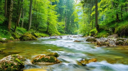 Obraz premium Clear river flowing through the forest