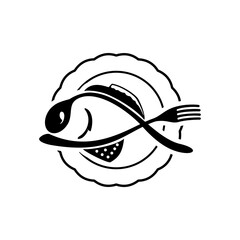 shape the fish using cooking utensils vector logo
