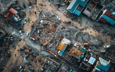 Aerial View of Coastal Community After Devastating Storm in Daylight