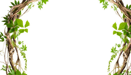 Jungle vines flowing on transparent background, border corner