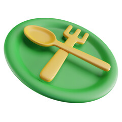 3D Illustration of Green Plates and Spoon