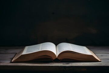 An open book on wooden surface in soft light for contemplative solitude