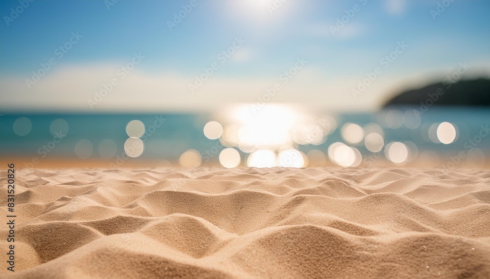 Wall mural seascape abstract beach background blur bokeh light of calm sea and sky focus on sand foreground